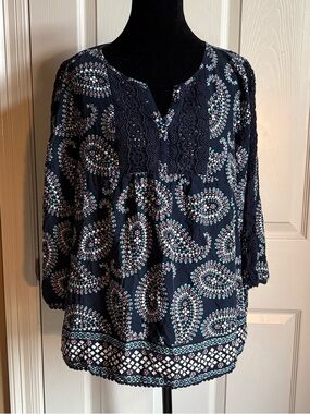 CROWN & IVY Paisley Crochet Blouse